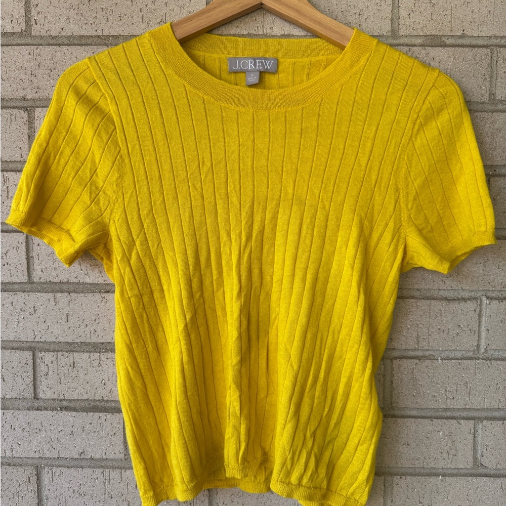 J. Crew Ribbed Silk Cashmere Featherweight Top | Marigold Yellow | Size Small
